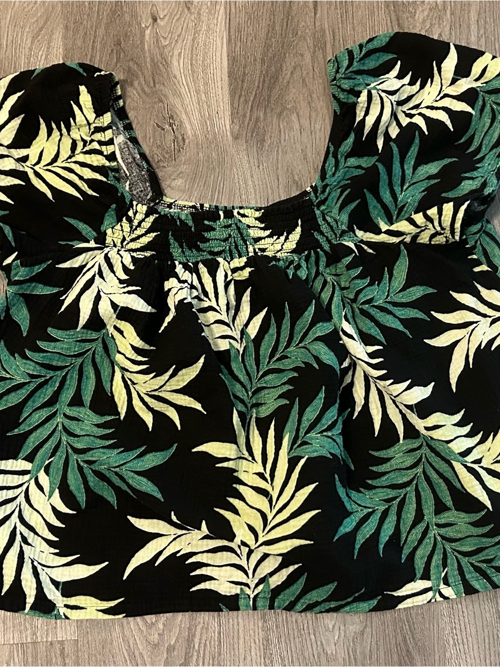 Women’s Joyspun Black Tropical Leaf Off-Shoulder Top in Green & Yellow